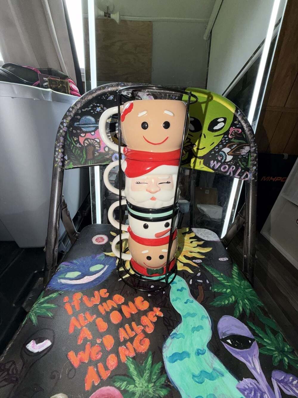 Holiday Time 4-Piece Ceramic Stacking Mug Set with Metal Rack
